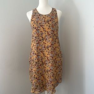 Pink Republic dress, mustard yellow with maroon floral print, size M